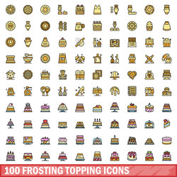 100 frosting topping icons set color line style vector