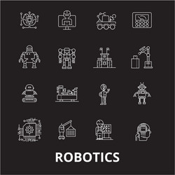 robotics editable line icons set on black vector image