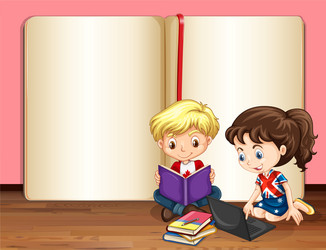 boy and girl reading using computer vector image