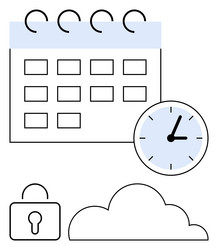 calendar with clock lock and cloud representing vector image