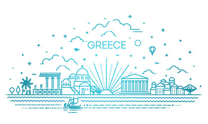 Greece Skyline Linear Banner Vector Image