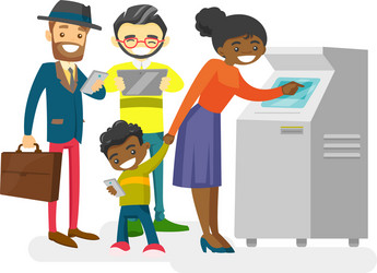 multicultural people standing in a queue to atm vector image