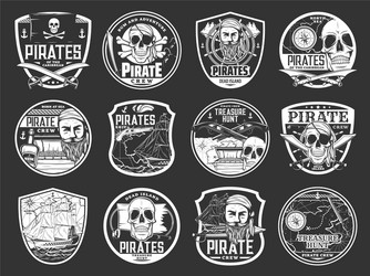 Pirate Skull & Treasure Island Icons Vector Image