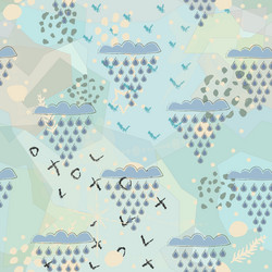 seamless pattern with hand drawn clouds leaves vector