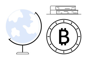 globe bitcoin symbol and books representing vector image