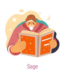 jungian archetype of sage male reading books vector