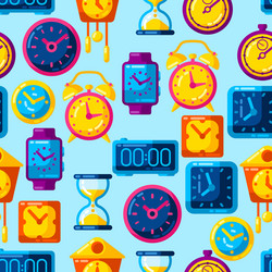 seamless pattern with different clocks stylized vector image