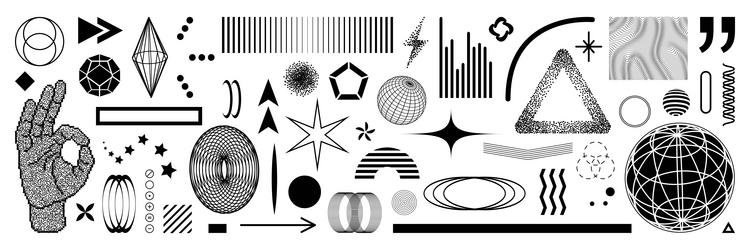 set of retro futuristic shape with a bitmap vector image