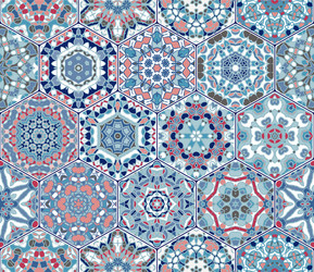 bright seamless pattern hexagonal tiles vector image