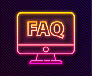 Glowing neon line computer monitor and faq icon vector