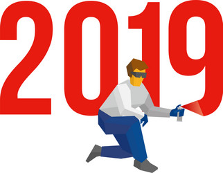 man with sprayer writes number 2019 vector image