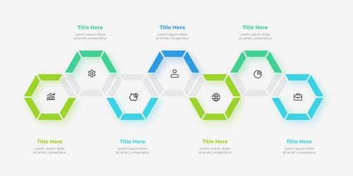 seven hexagons arranged in a row infographic vector image