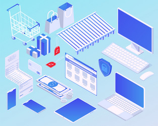 Isometric cartoon online shopping concept vector