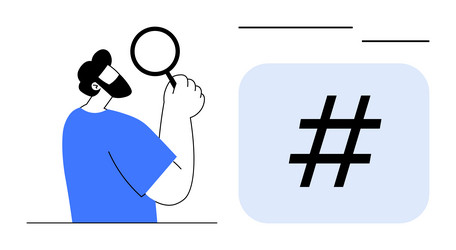 man with magnifying glass analyzing a metadata tag vector image