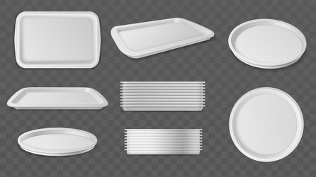 Round and square trays realistic plastic serving vector