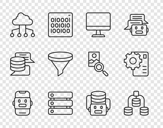 Set line chat bot server data computer monitor vector