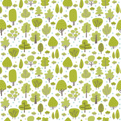 Seamless green pattern with different trees hand vector