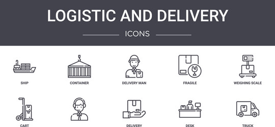 logistic and delivery concept line icons set vector image