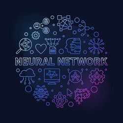 Neural network concept thin line round colored vector