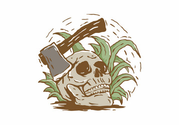 vintage drawing ax and skeleton head vector