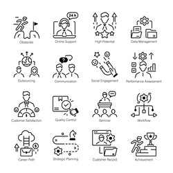 collection of project handling outline icons vector image