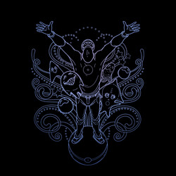 graphic man surrounded by fantasy creatures Vector Image