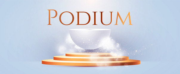 3d realistic white and gold circle podium with fog vector