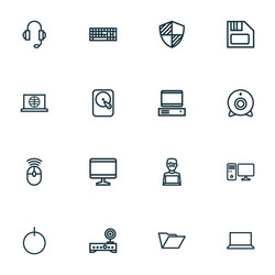 hardware icons line style set with router vector image