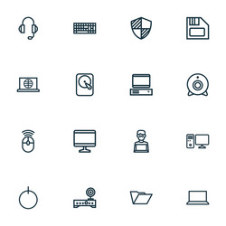 Hardware icons line style set with router vector