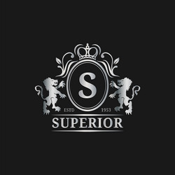 Luxury Monogram Logo - Crown & Lions Vector Image