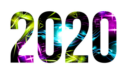 2020 - year number shining background glow effect vector image