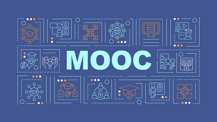 2d mooc text with thin linear icons vector