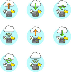 set of multicolor cloud-computing icons vector