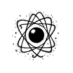 stylized atom with dynamic sketched orbital paths vector image
