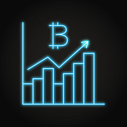 Bitcoin graph icon in neon line style vector