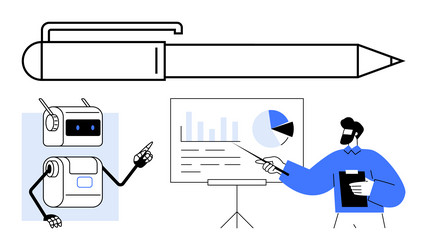 robotic interaction presentation with charts vector image