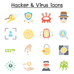 hacker icon set in flat color style vector image