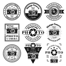 Vintage Photography Emblems & Studio Set Vector Image