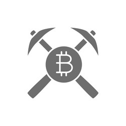 Bitcoin coin and pickaxes blockchain vector