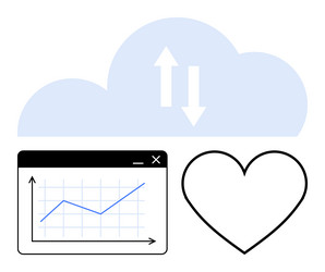 cloud data sharing with analytics and heart icon vector image