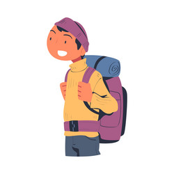 Happy man character with backpack looking Vector Image