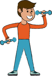 man doing exercise with dumbbells cartoon vector image