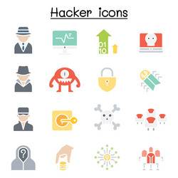 hacker icon set in flat color style vector image