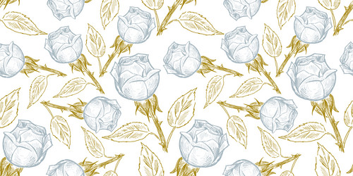 seamless pattern of sketches blue roses Vector Image