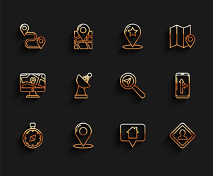 set line compass map pin route location pointer vector image
