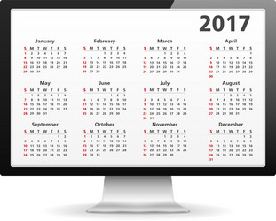 2017 calendar in computer vector