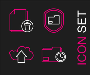 set line document folder with clock cloud upload vector image