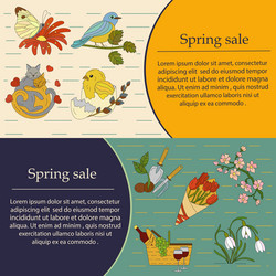 spring thin line card set vector