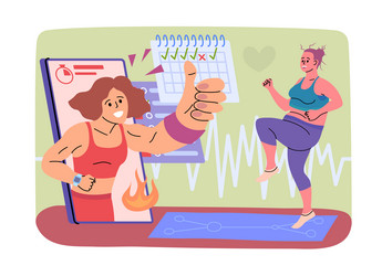 cartoon color character woman and personal trainer Vector Image