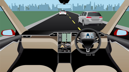 self driving car without driver on a road vector